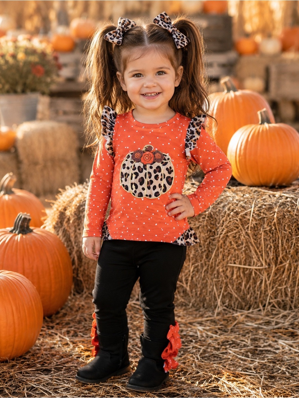 Marie Nicole Pumpkin Leopard Matching Set — Shirt & Pants — NWOT  Adorable Marie